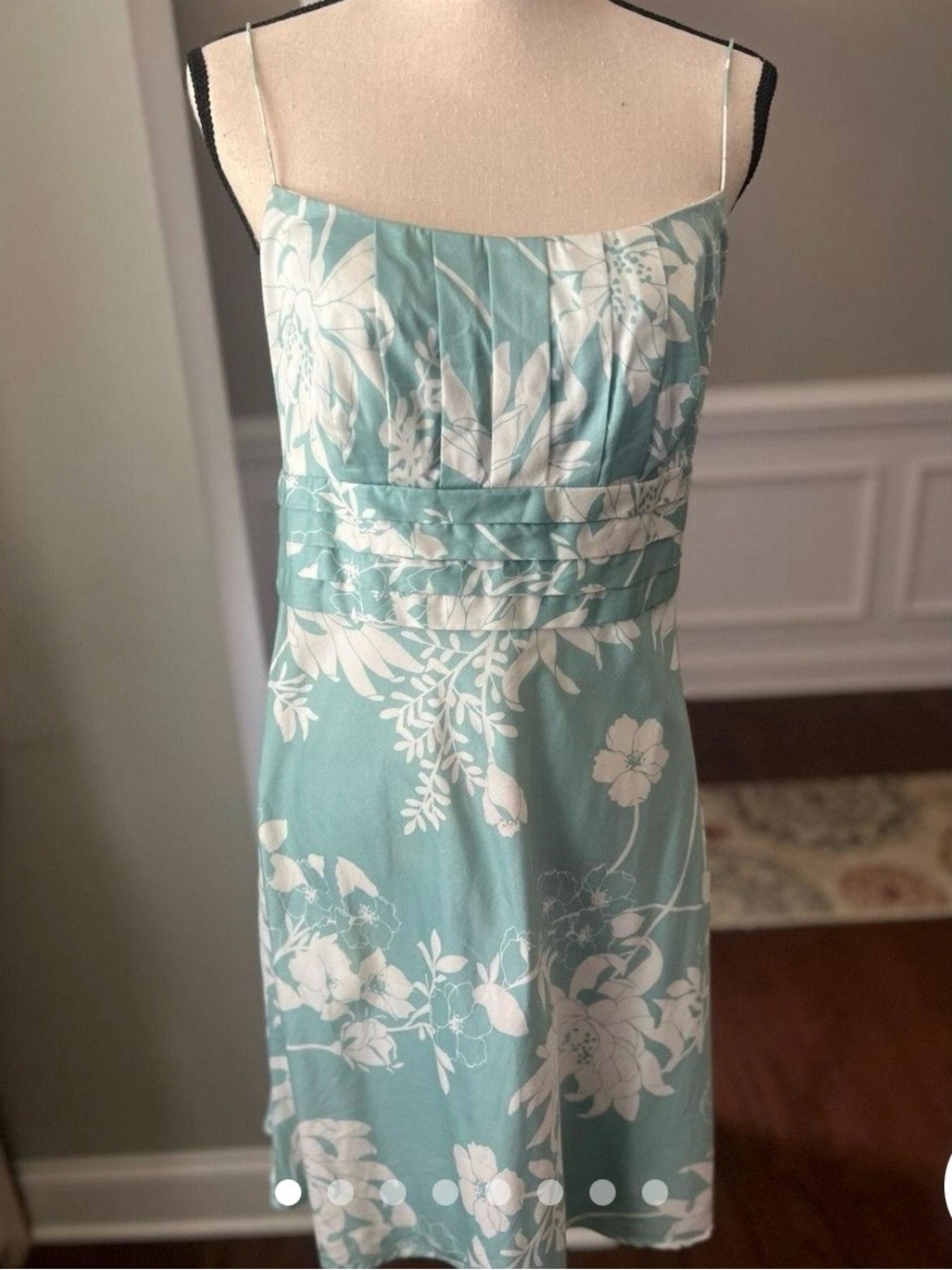 Ann Taylor Mint Green and White Floral Spaghetti-Strap Dress